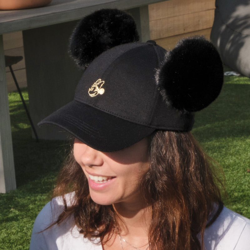 Minnie Mouse Black Gold Foil Hero Cap with Pom Ears