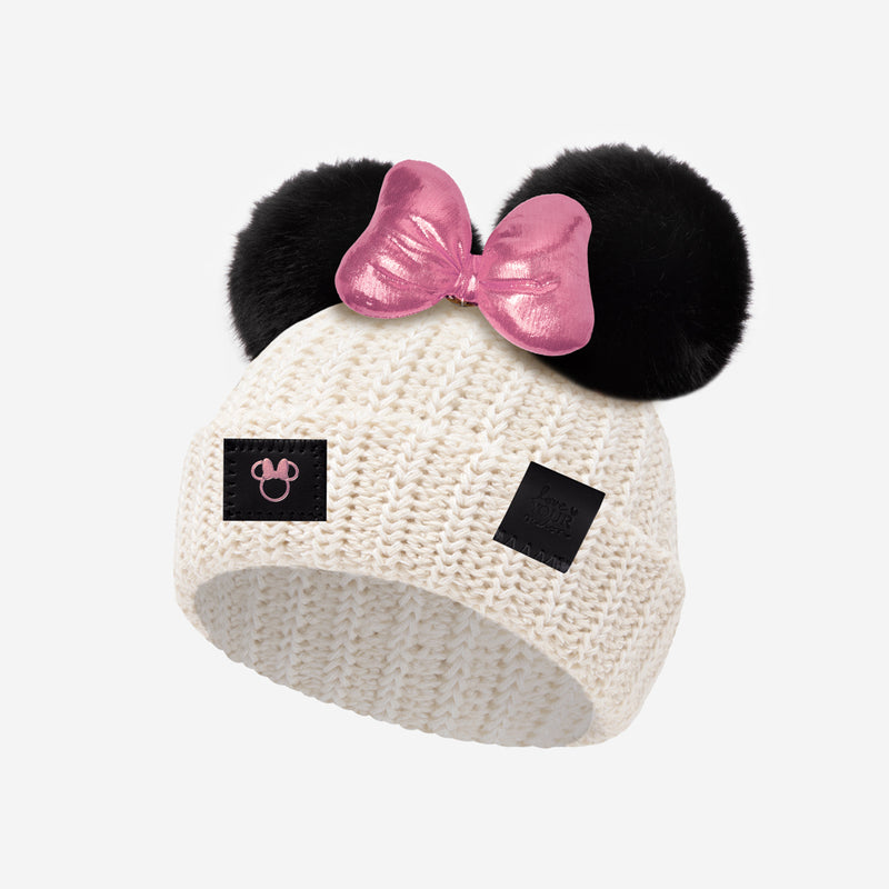 Disney's Minnie Mouse Baby White Speckled Double Pom Beanie