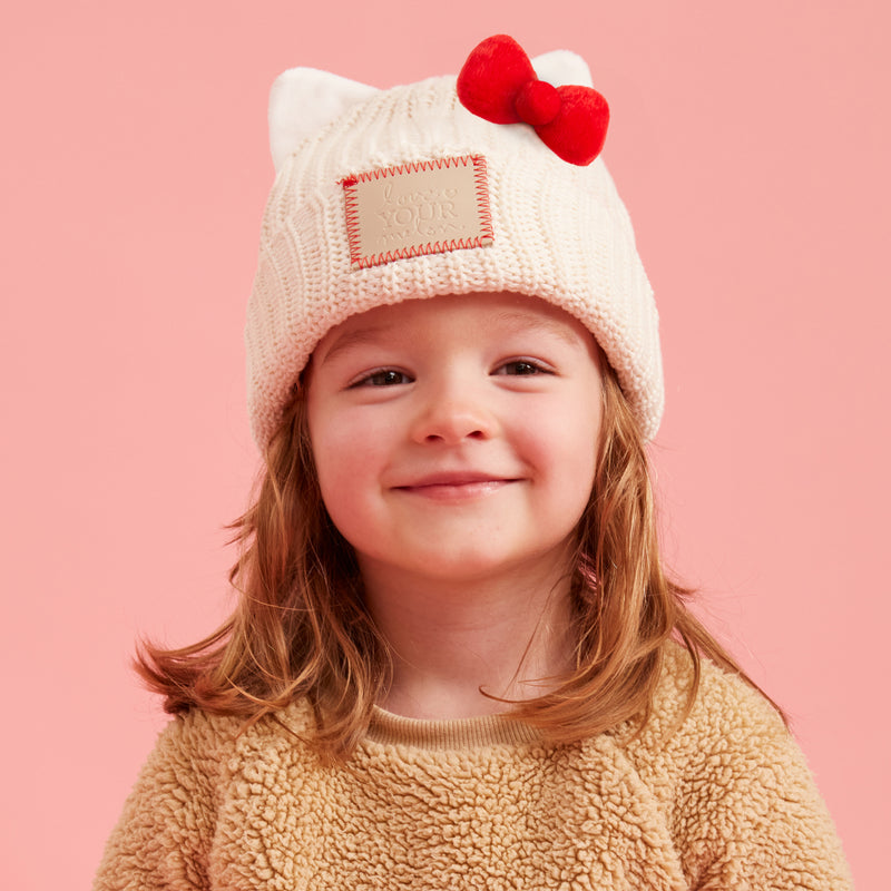 HELLO KITTY® Kids White Speckled Cuffed Beanie with Ears & Bow