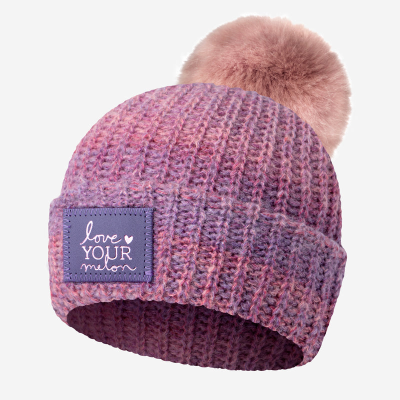 Pink and Light Purple Space Dye Pom Beanie