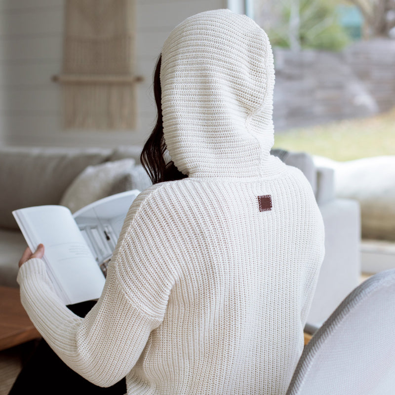 White Speckled Knit Hoodie