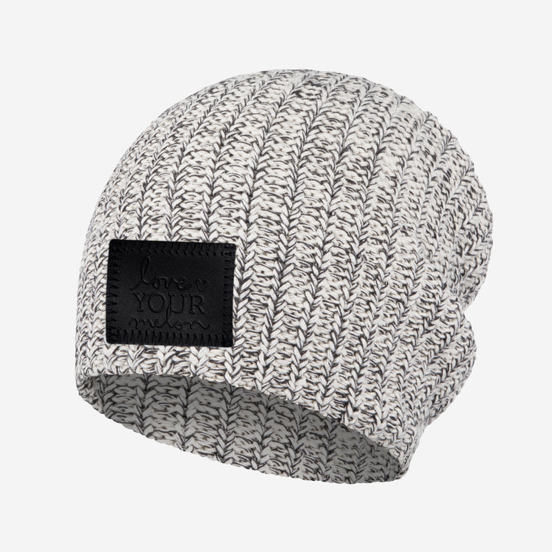 Black Speckled Beanie (Black Leather Patch)