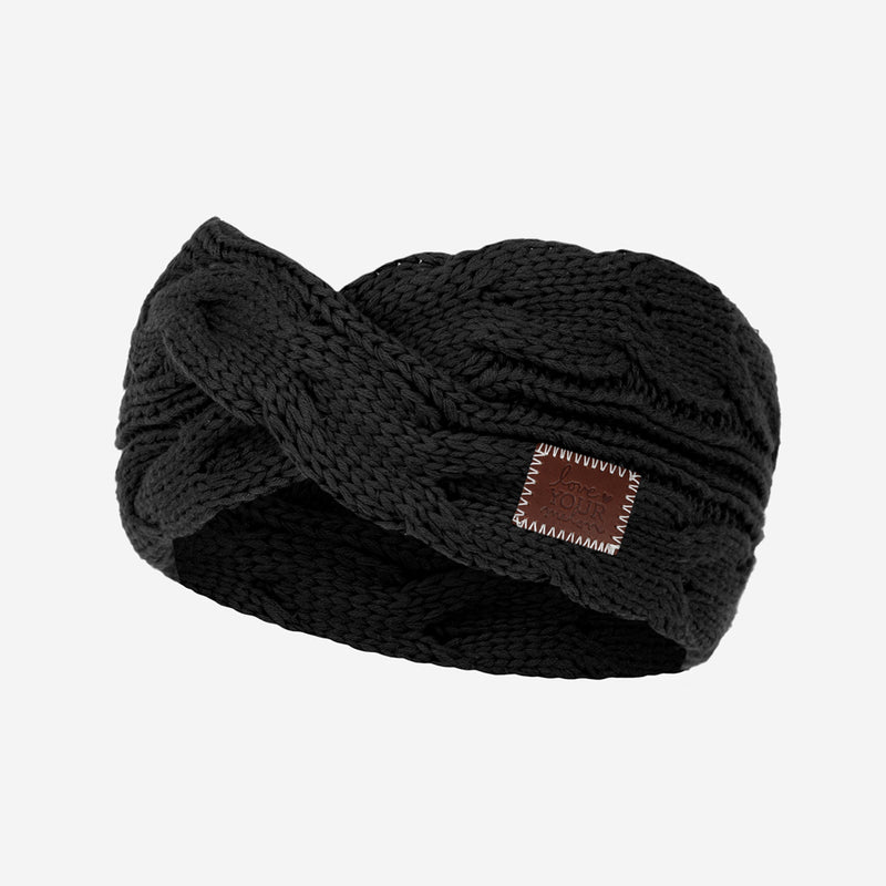 Black Cable Knit Criss-Cross Headband