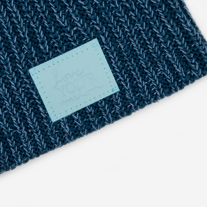 Borealis Blue Speckled Beanie (Light Blue Leather Patch)