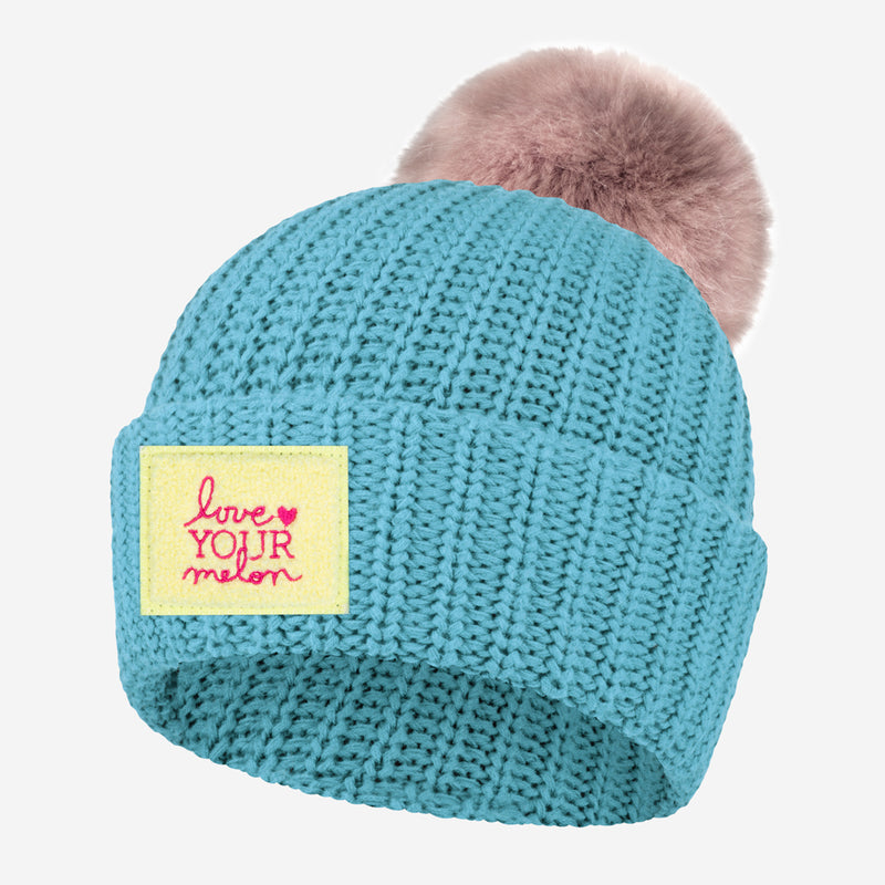 Sterling Blue Chenille Patch Pom Beanie