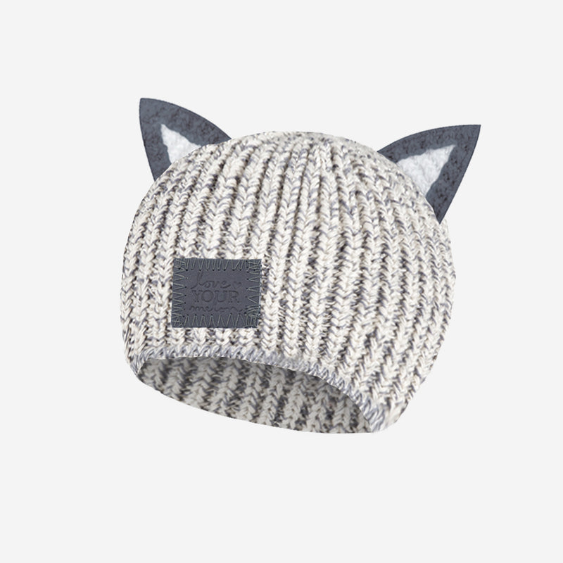 Cat Baby Gray Speckled Lightweight Beanie with Ears