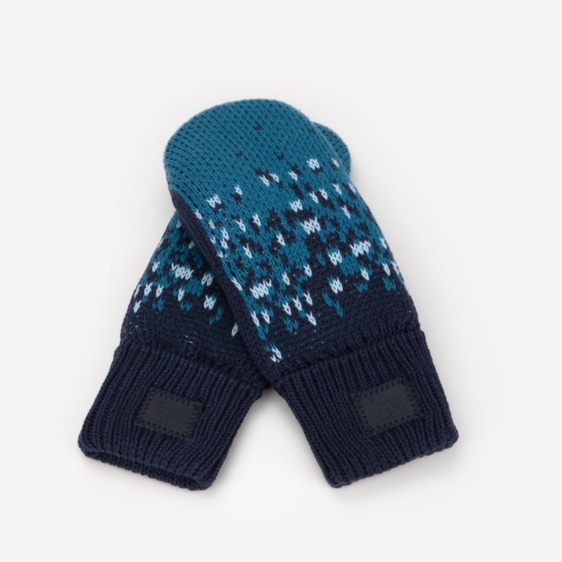 Navy, Teal, and Light Blue Fair Isle Mittens