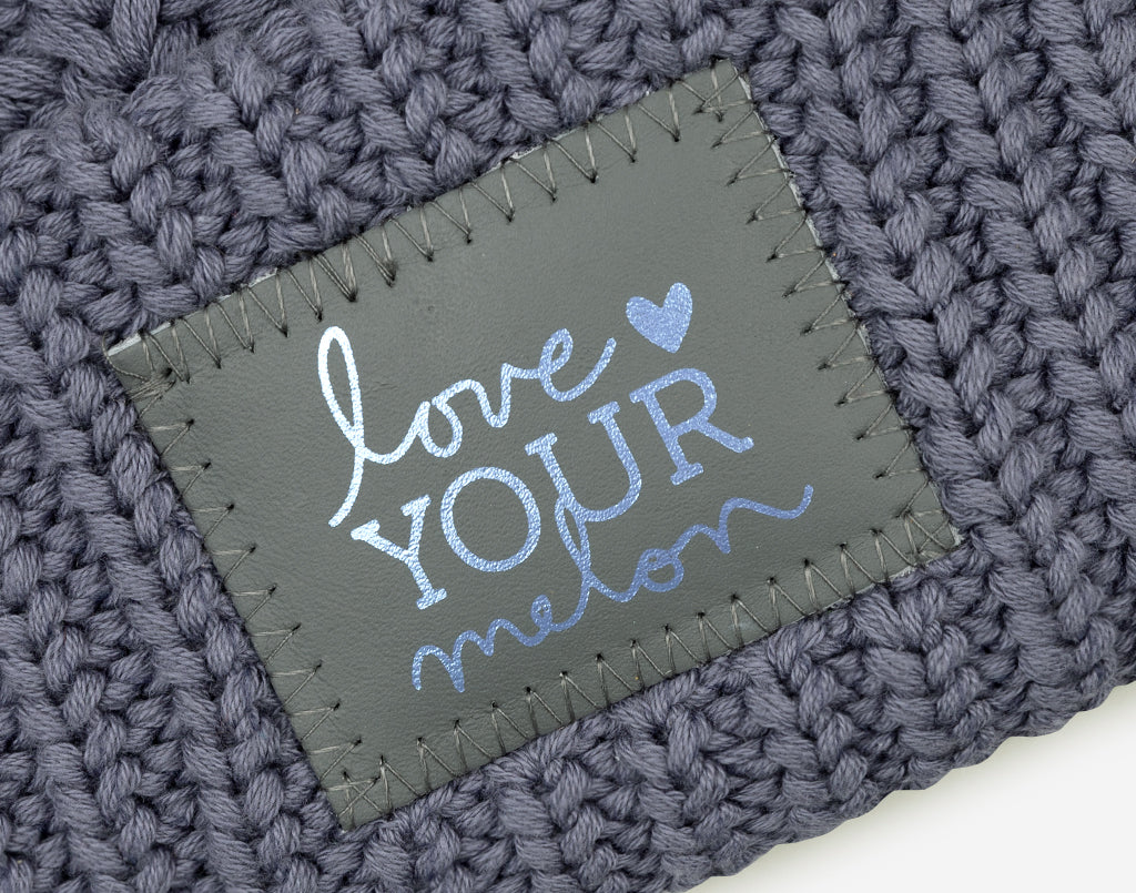 Light Charcoal and Light Blue Fair Isle Hearts Pom Beanie