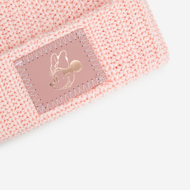 Minnie Mouse Rose Gold Foil Blush Baby Double Pom Beanie
