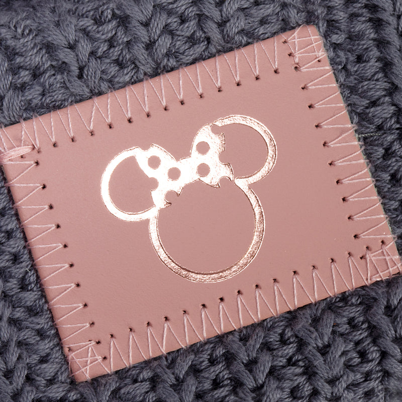 Minnie Mouse Kids Light Charcoal Rose Foil Outline Double Pom Beanie