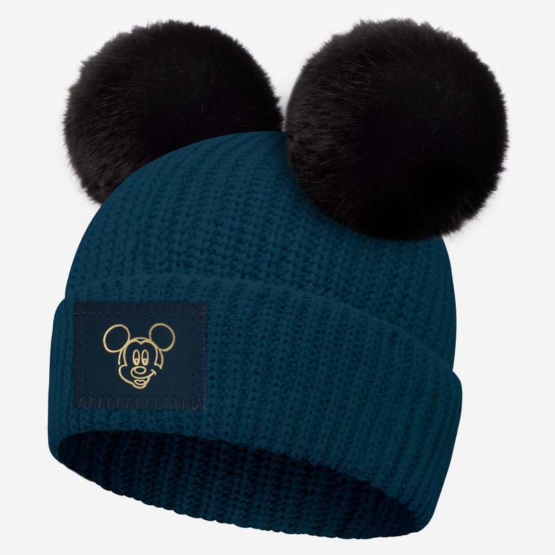 Mickey Mouse Pond Blue Lightweight Double Pom Beanie