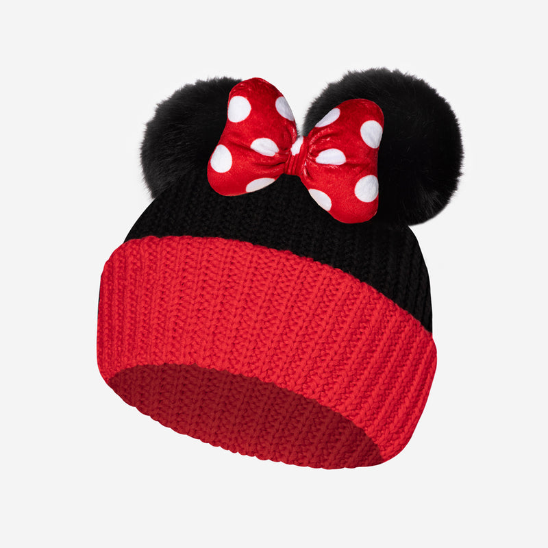 Minnie Mouse Toddler Red and Black Double Pom Beanie