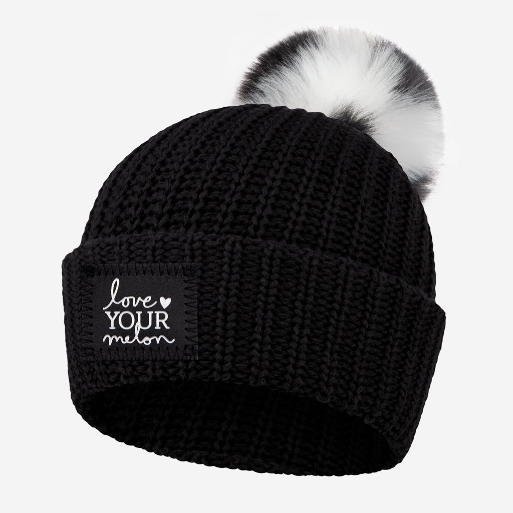 Love Your Melon Black Pom Beanie (Panda Pom)