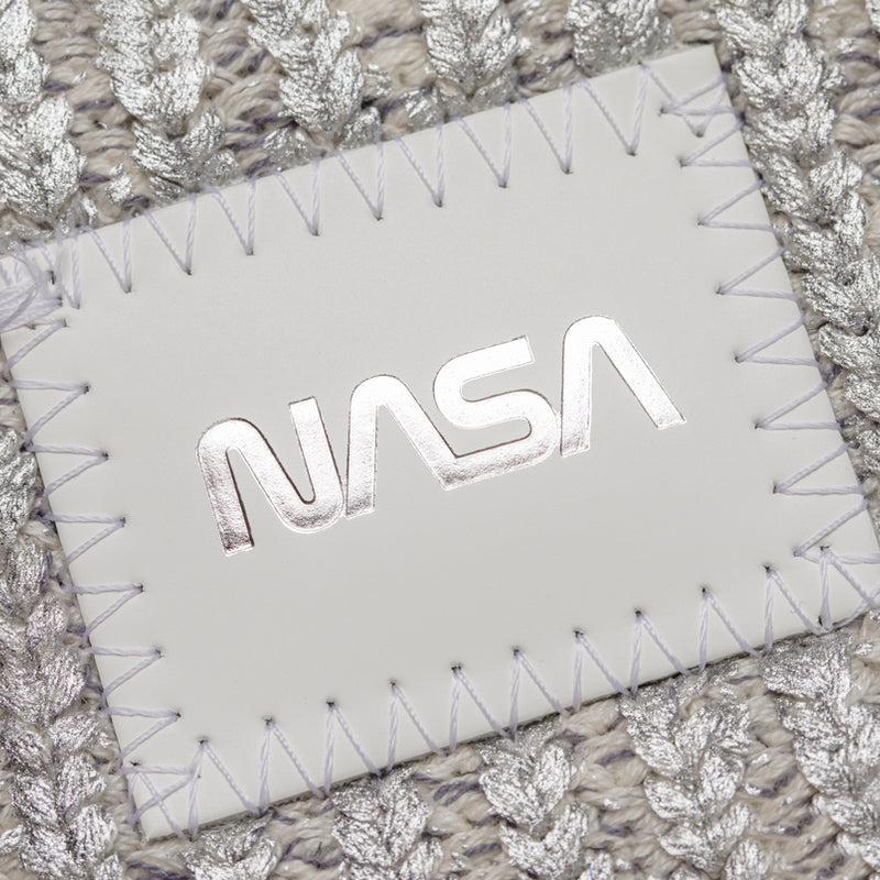 NASA Silver Brushed Metallic Pom Beanie