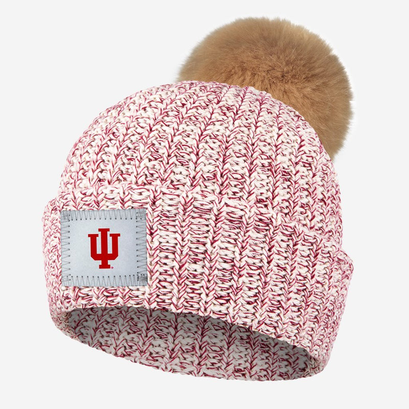 Indiana Hoosiers White and Crimson Speckled Pom Beanie (Natural Pom)