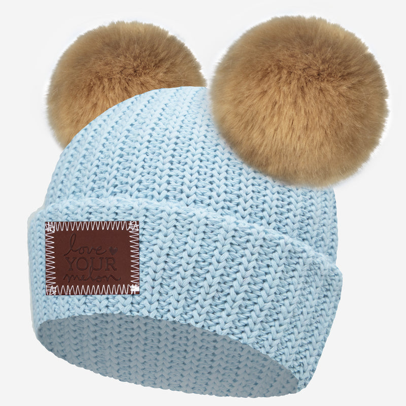 Light Blue Recycled Cotton Double Pom Beanie