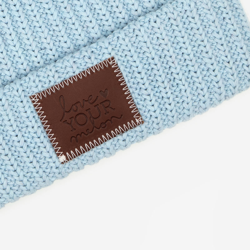 Light Blue Recycled Cotton Double Pom Beanie