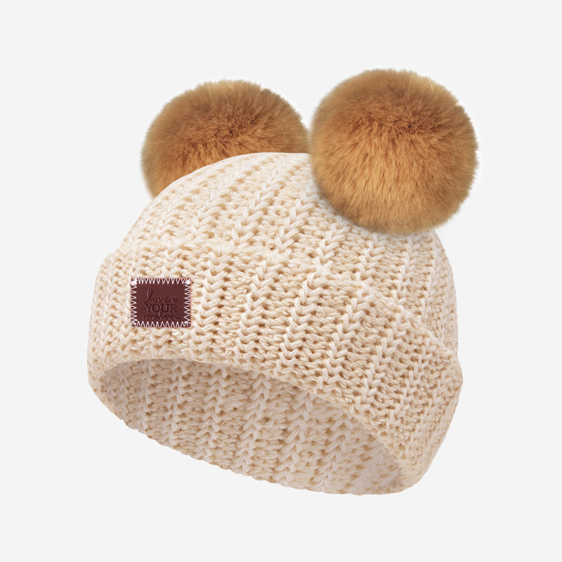 Toddler White Speckled Double Pom Beanie