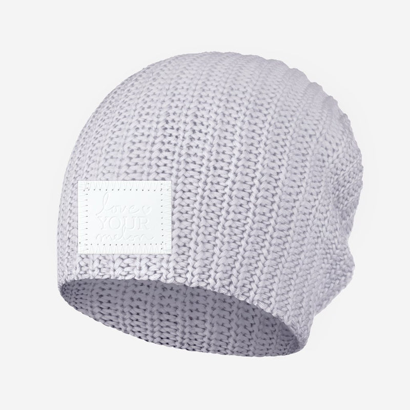 High Rise Gray Beanie (White Leather Patch)
