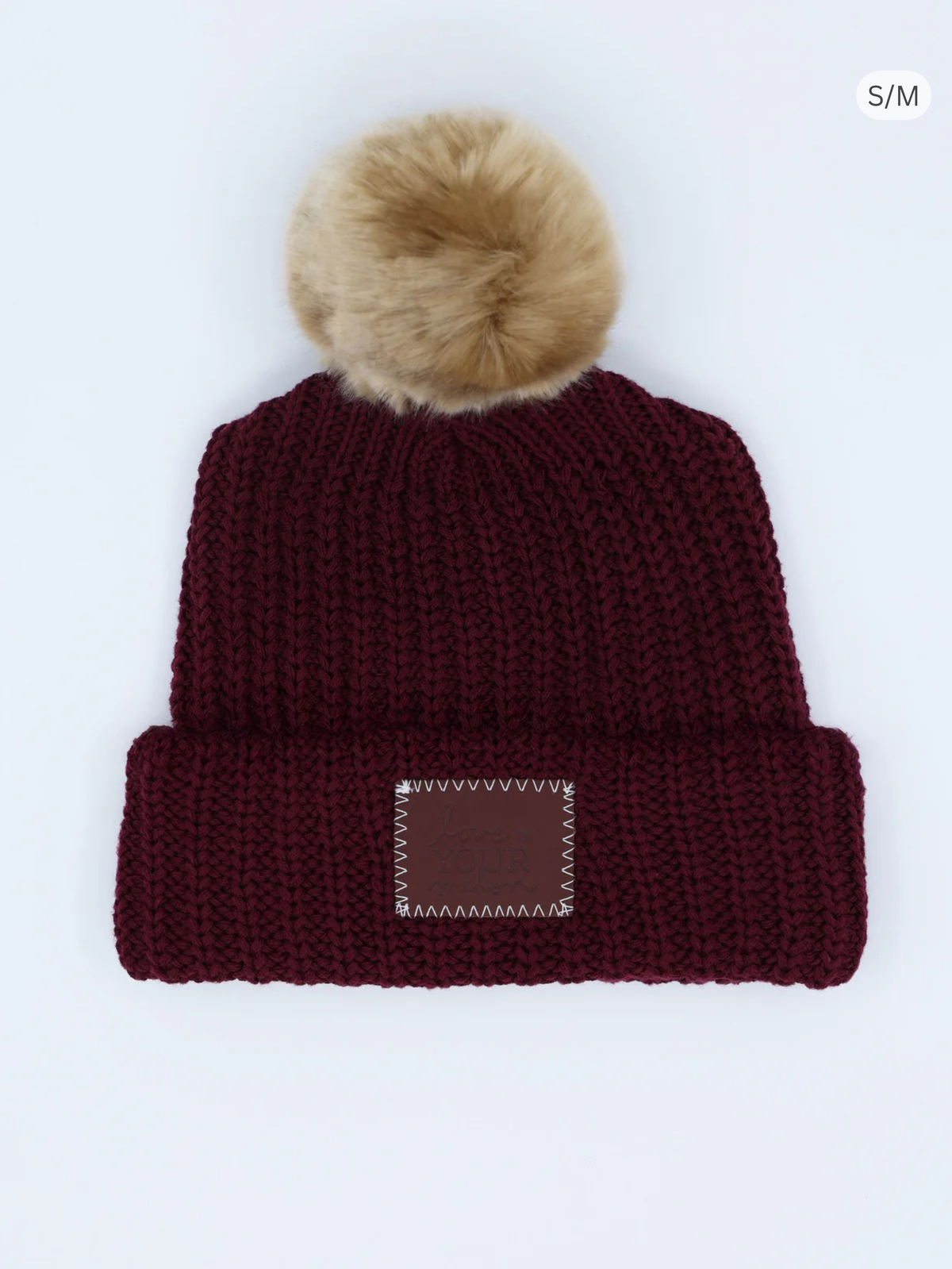 New Custom Designed Cashmere Blend Maroon Slouchy Pom Beanie w/ Open Butterfly. Verloop Chunky Colorblock Rib Pompom Hat Sale Cuff Hat  main image 3