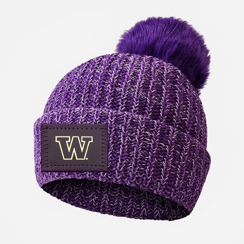 University of Washington Purple and White Speckled Pom Beanie