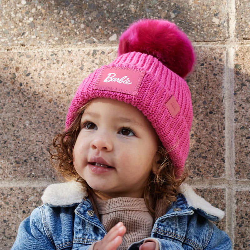 Barbie™ Toddler Neon Pink Satin Lined Pom Beanie