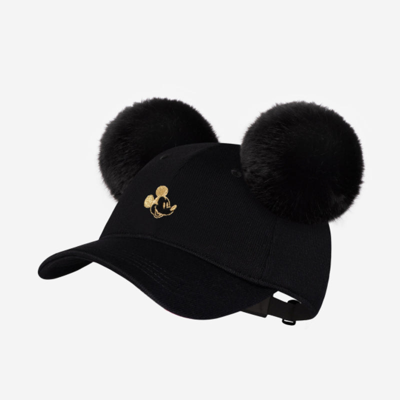 Mickey Mouse Black Gold Foil Hero Cap with Pom Ears
