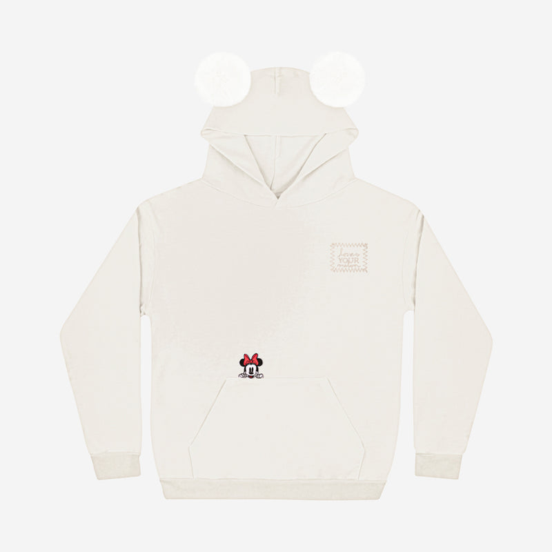 Minnie Mouse Off White Hoodie with Pom Ears