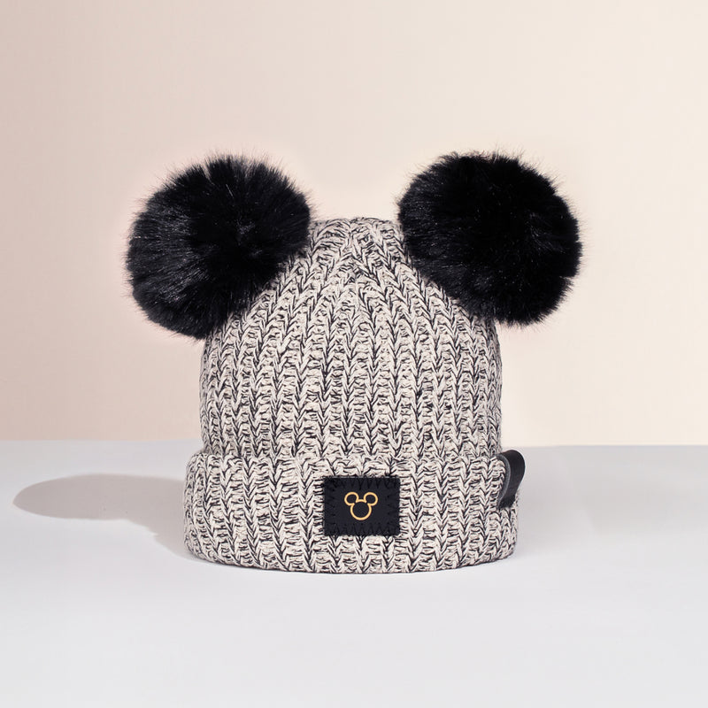 Disney's Mickey Mouse Toddler Black Speckled Double Pom Beanie