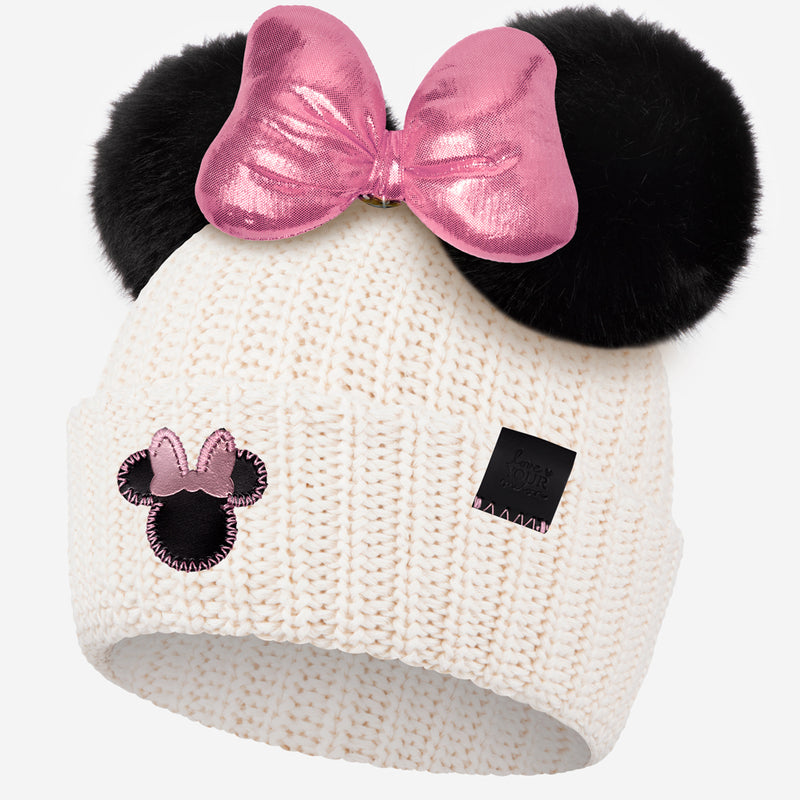 Disney's Minnie Mouse White Speckled Double Pom Beanie