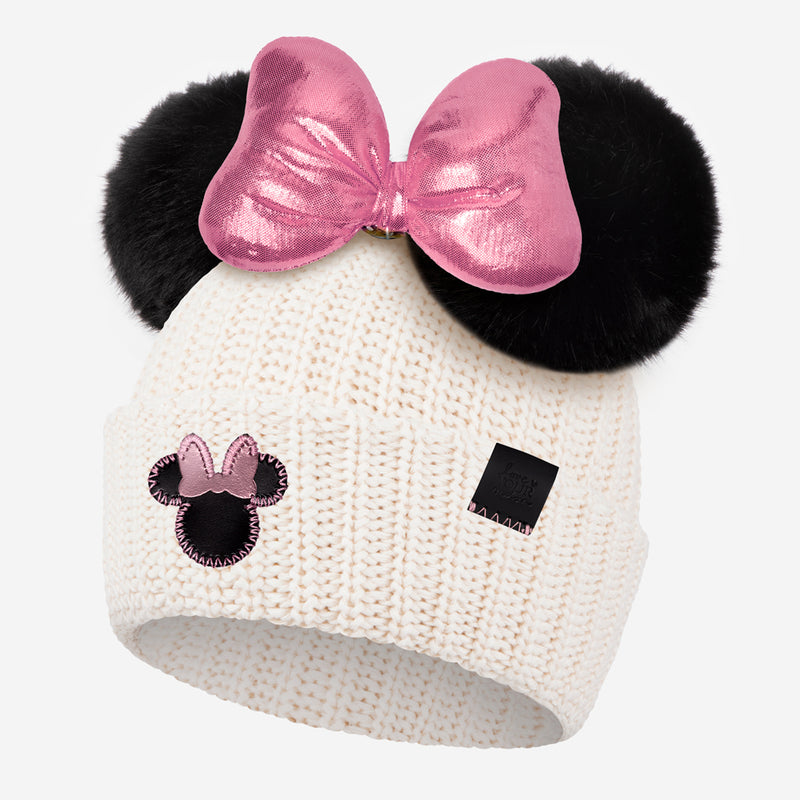 Disney's Minnie Mouse Kids White Speckled Double Pom Beanie