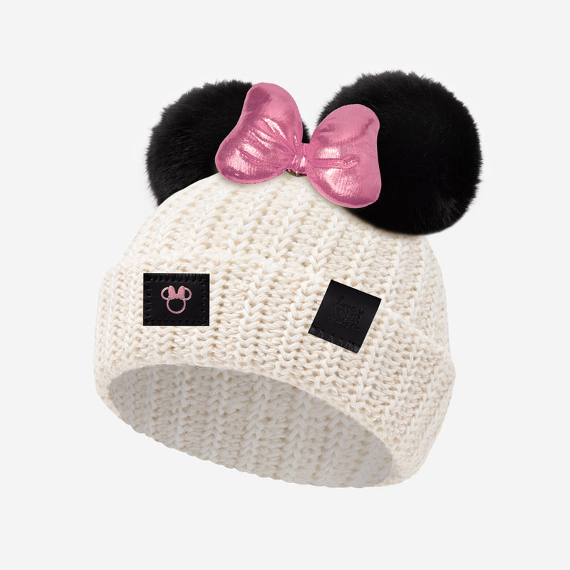 Disney's Minnie Mouse Toddler White Speckled Double Pom Beanie