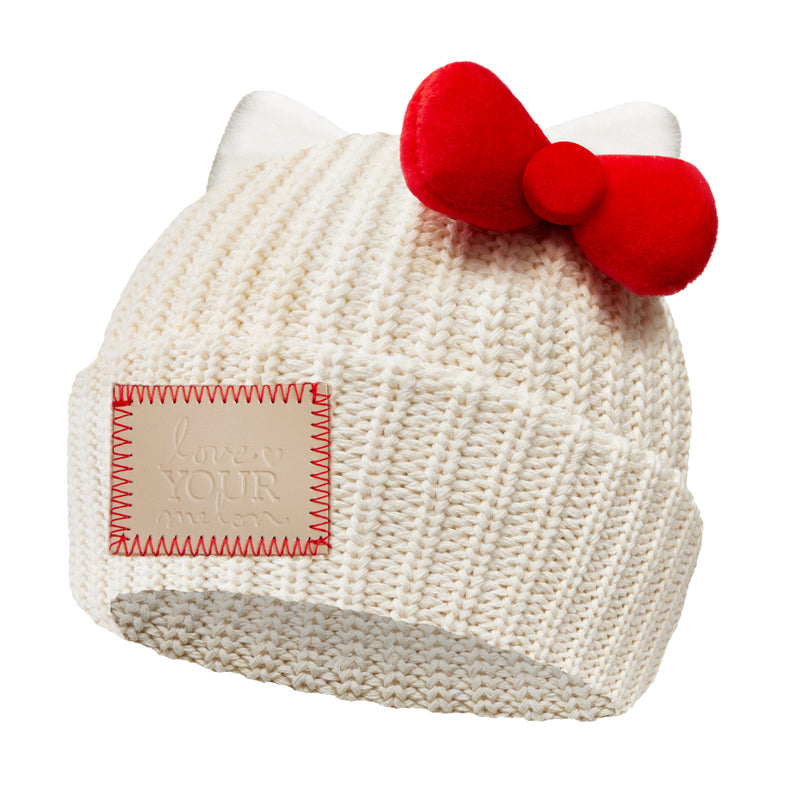 HELLO KITTY® White Speckled Cuffed Beanie with Ears & Bow