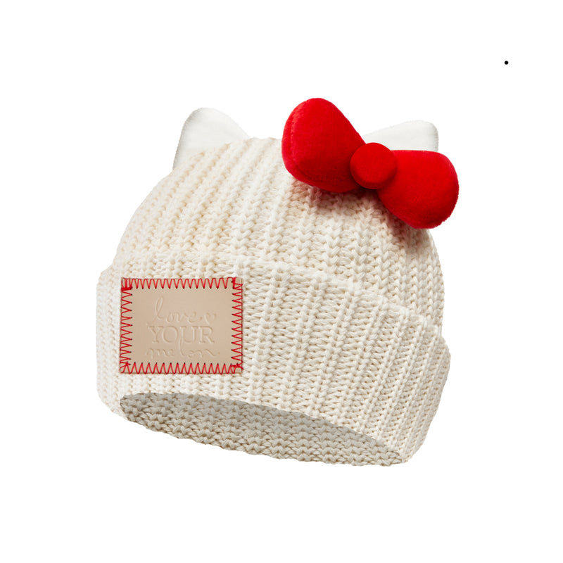 HELLO KITTY® Kids White Speckled Cuffed Beanie with Ears & Bow