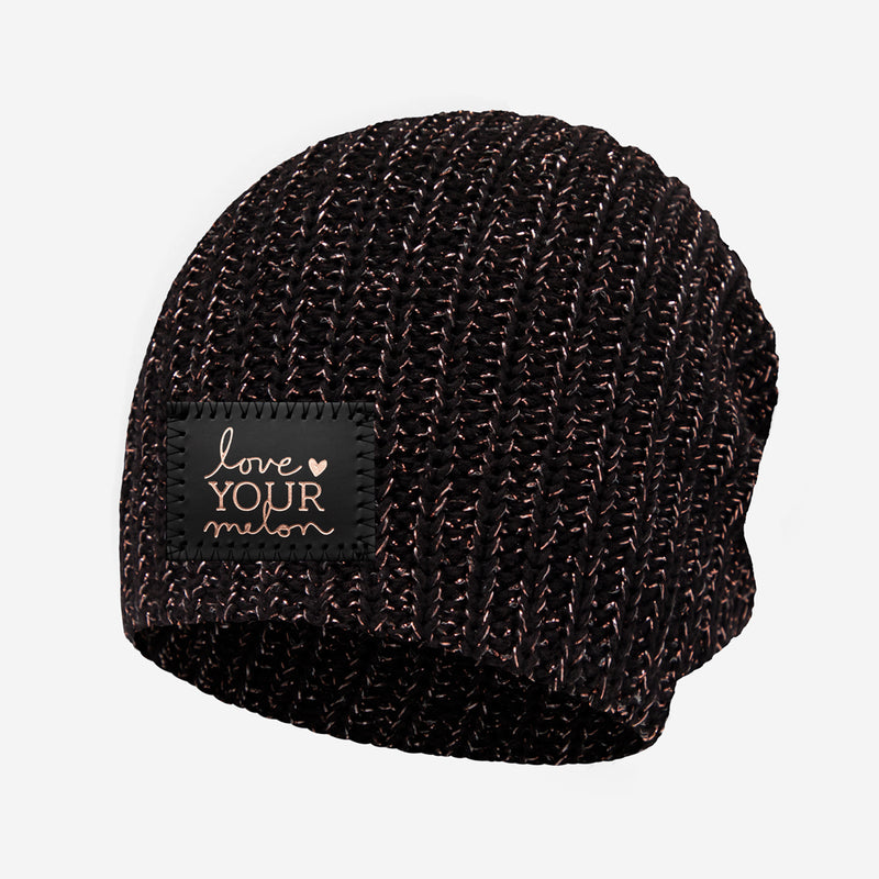 Black and Rose Gold Metallic Speckled Beanie