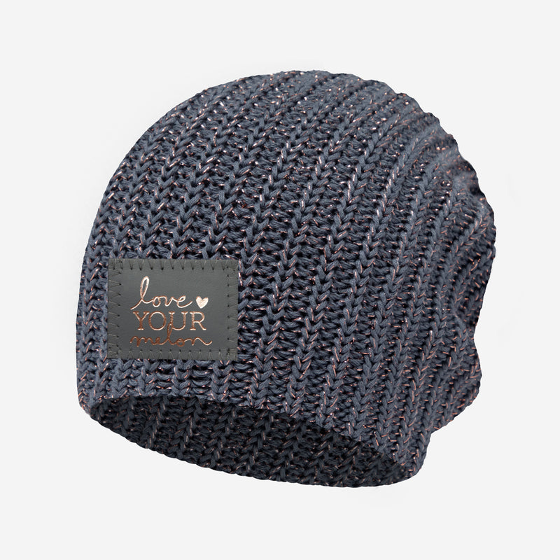 Light Charcoal and Rose Gold Metallic Speckled Beanie