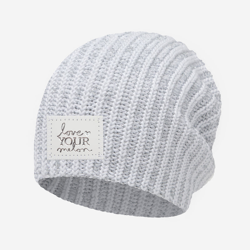 White and Silver Metallic Speckled Beanie