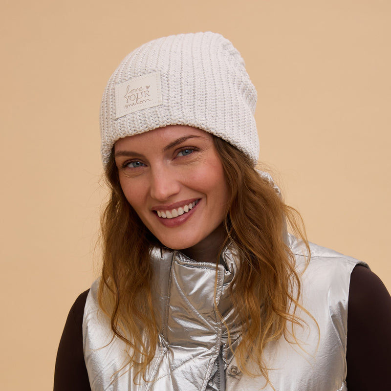 White and Silver Metallic Speckled Beanie