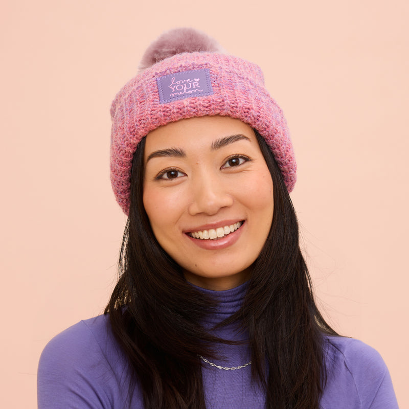 Pink and Light Purple Space Dye Pom Beanie