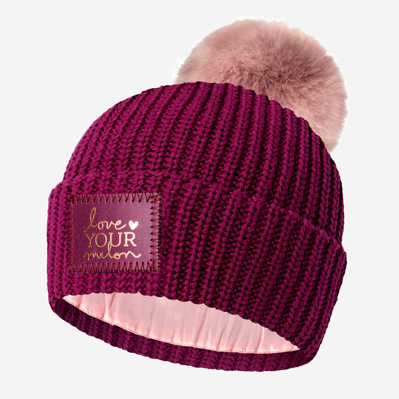 Mulberry Rose Foil Satin Lined Pom Beanie
