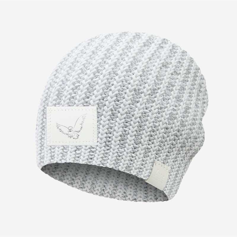 White and Silver Metallic Hedwig Beanie