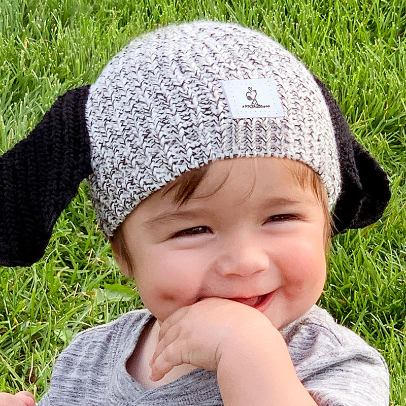 Snoopy Black Speckled Lightweight Baby Beanie with Ears