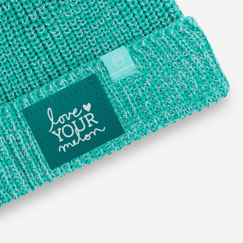 Mint and White Speckled Lightweight 37.5 Pom Beanie