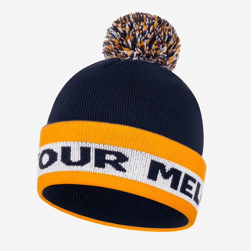 Navy and Gold Pom Beanie
