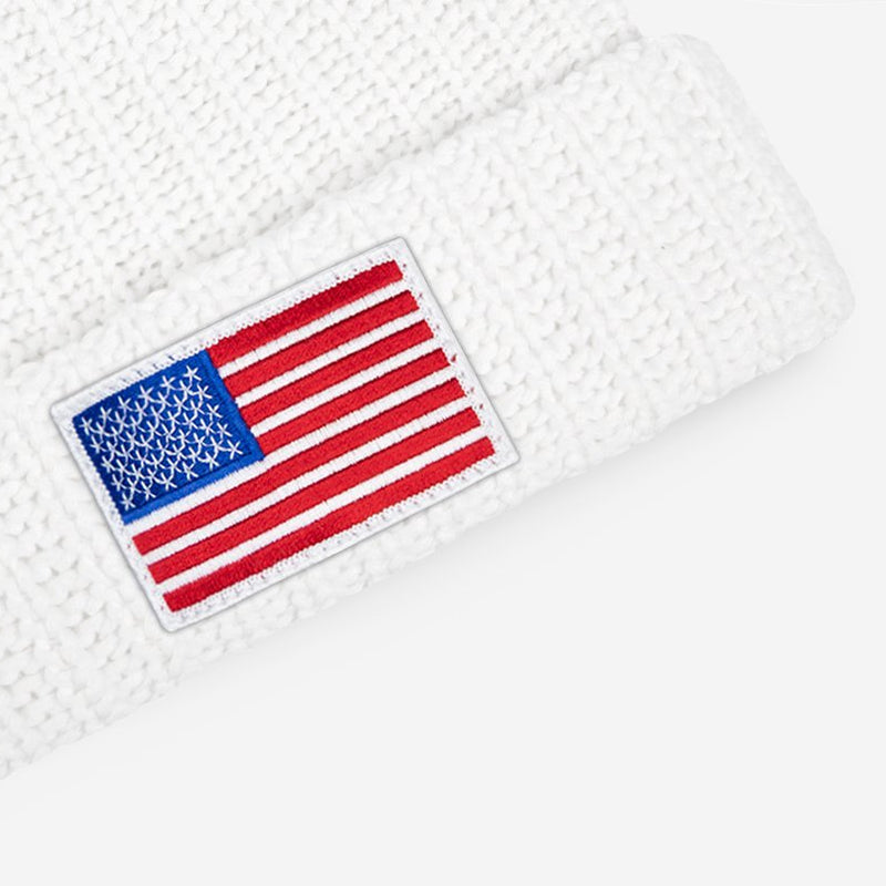 White American Flag Pom Beanie