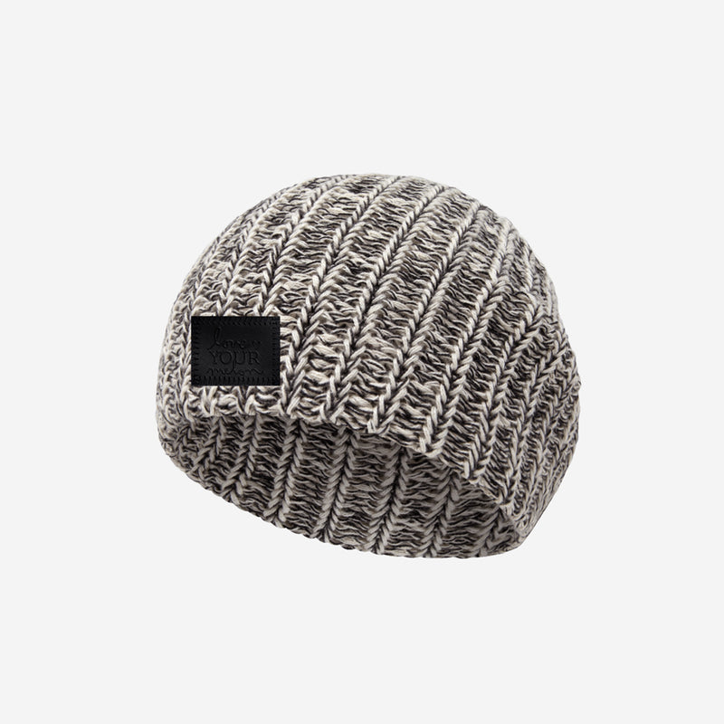 Black Speckled Baby Beanie (Black Leather Patch)