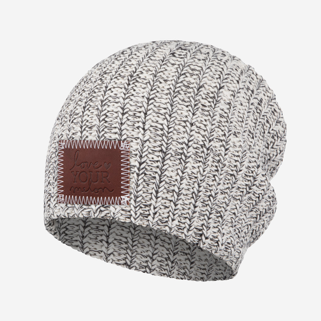 Speckled White & Black Beanie Hat/Knit Cap