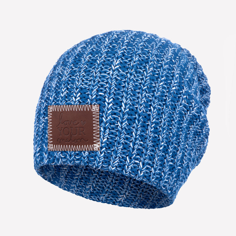 Bright Blue and White Speckled Beanie