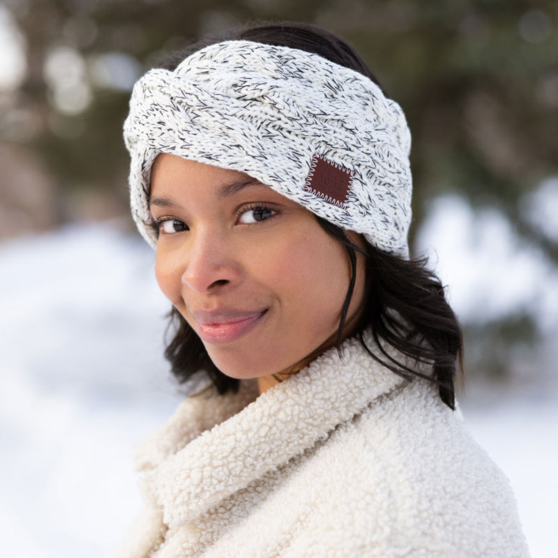 Black Speckled Cable Knit Criss-Cross Headband
