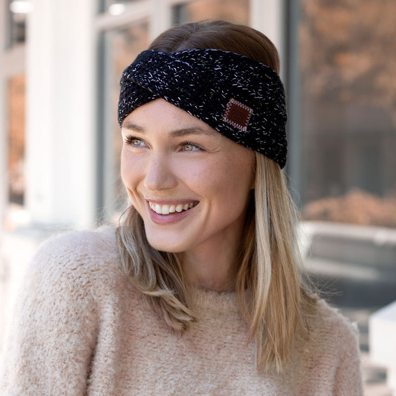 Black and White Speckled Criss-Cross Headband